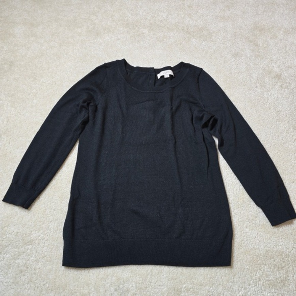 Ann Taylor LOFT Black Wool Blend Button Back Crew Neck Sweater Womens Size S - Picture 3 of 7